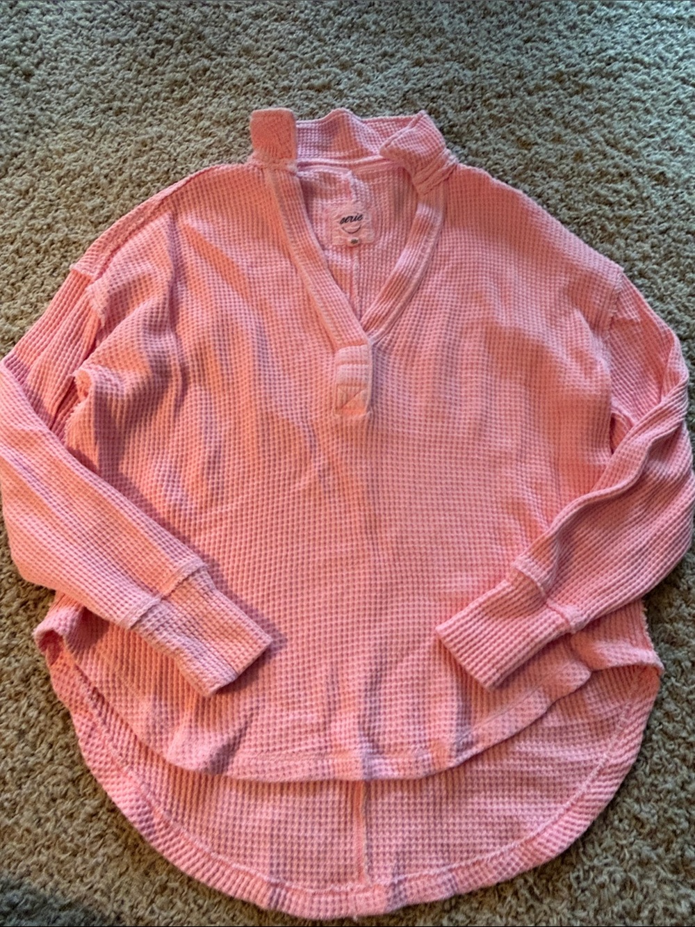 aerie Pink Waffle Henley Pullover